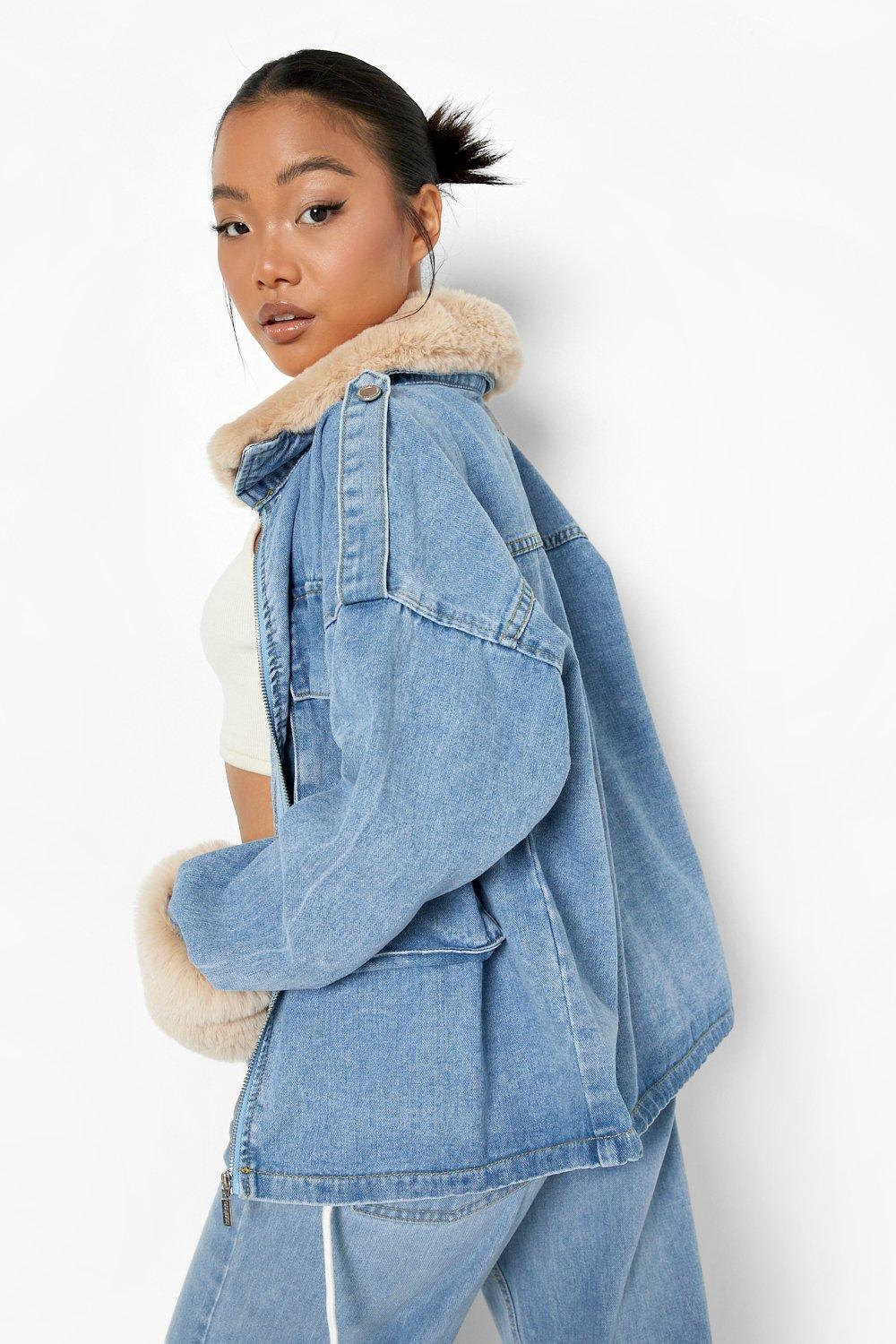 Topshop faux fur denim on sale jacket